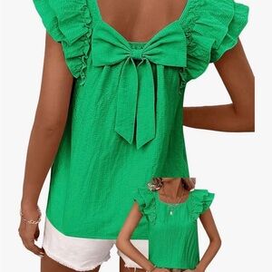 Green Ruffle Sleeve Bow-Back Women’s Top